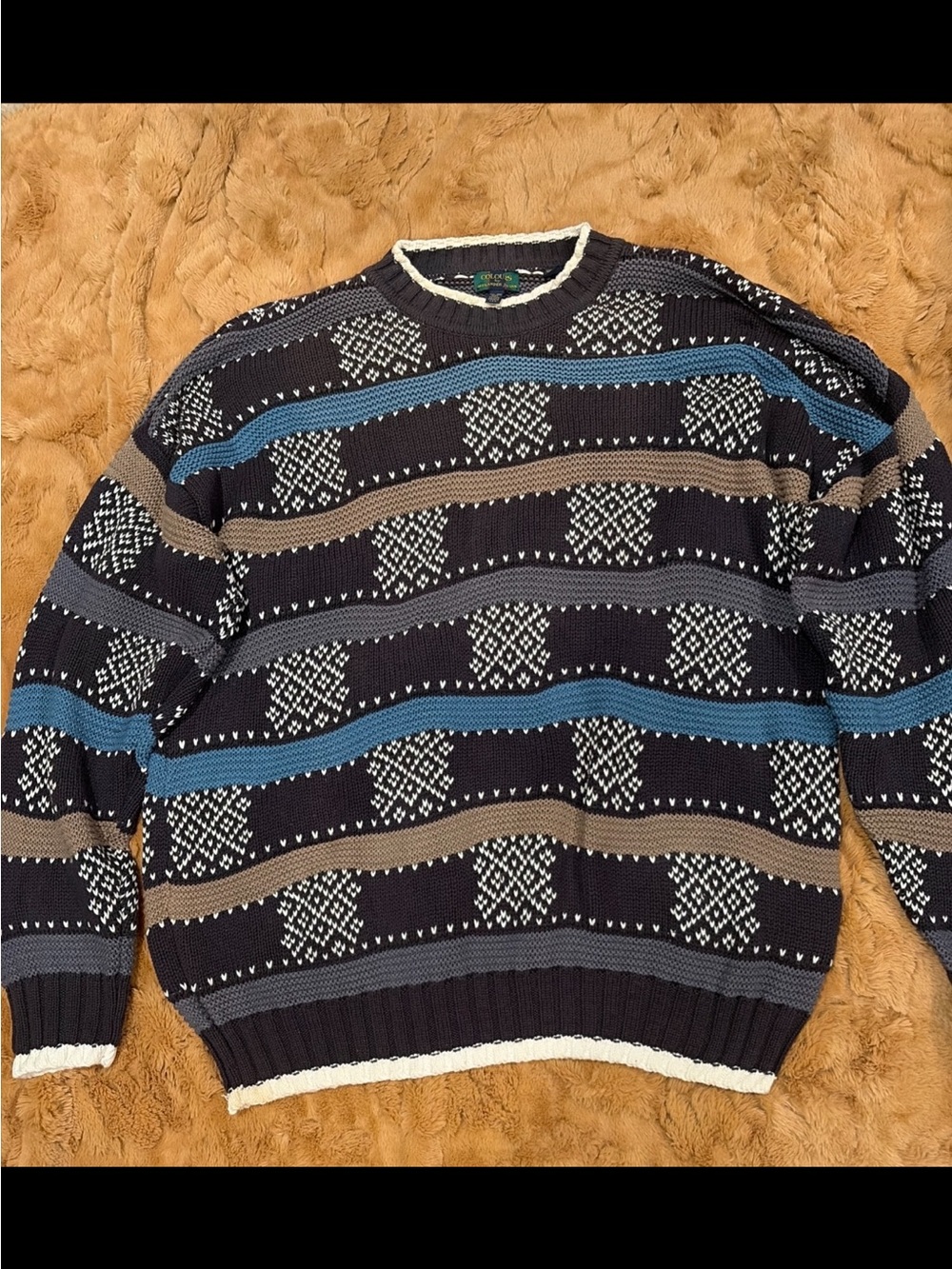 Vintage Colours  Colorful Knit Sweater Cotton 4xl Cosby 90s Stripped Knit
